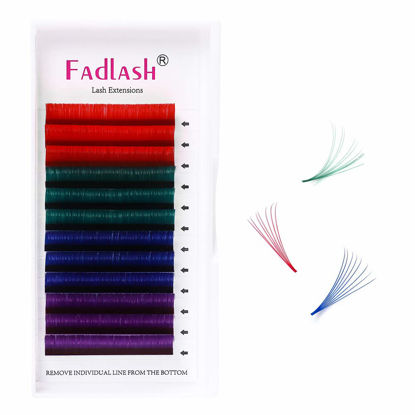 Picture of Volume Lashes D Curl 0.07 15mm Easy Fan Lash Extensions Blue Purple Green Red Colored Volume Eyelash Extensions Professional Flare Lashes Knot Free (0.07-D, 15mm)