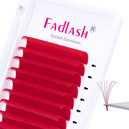 Picture of Colored Lash Extension Easy Fan Volume Lashes C Curl Self Blooming Lash Extensions Matte Rapid Volume Eyelashes Extension (Red Color 0.07-C, 8-14mm)