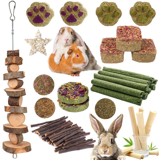 Picture of Grddaef Rabbit Toys, Guinea Pig Toys 25 Pcs Natural Timothy Hay Bunny Chews and Treats for Hamster Chinchilla Gerbil