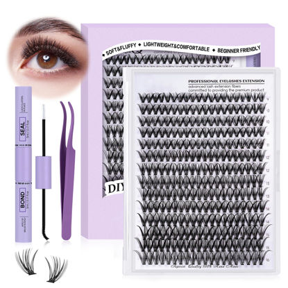 Picture of DIY Lash Extension Kit 280pcs Individual Lashes Cluster D Curl Eyelash Extension Kit Lash Clusters with Lash Bond and Seal and Lash Applicator Tool for Self Application (KIT,30D-D-9-16MIX)