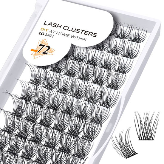 Picture of Lash Clusters B01 D Curl 16mm DIY Lash Extensions 72 Clusters Lashes Natural Wispy Volume Lashes Eyelash Clusters Extensions Individual Lashes Cluster DIY at Home (B01, 16mm)