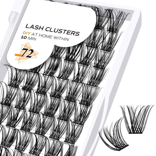 Picture of Lash Clusters B10 D Curl 16mm DIY Eyelash Extensions 72 Clusters Lashes B&Q Eyelash Clusters Wispy Volume Cluster Eyelash Extensions Individual Lashes Cluster DIY at Home (B10,D-16mm)