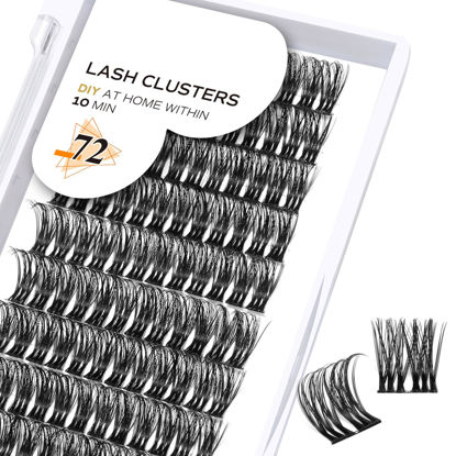 Picture of Lash Clusters D Curl 14mm DIY Lash Extensions 72 Clusters Lashes C D Curl Wispy Volume Lashes Eyelash Clusters Extensions Individual Lashes Cluster DIY at Home (B48,D-14mm)