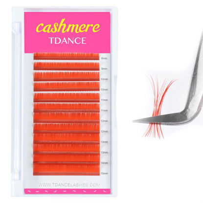 Picture of TDANCE Colored Lash Extensions Classic Lash Extensions Red Lash Extensions 0.07mm C/D Curl Premium Silk Individual Lashes Salon Use (Red,C-0.07,8-15mm)