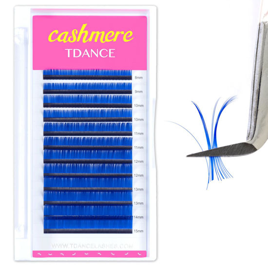 Picture of TDANCE Colored Lash Extensions Blue Lash Extensions Classic Lash Extensions 0.07mm C/D Curl Premium Silk Individual Lashes Salon Use (Blue,C-0.07,8-15mm)