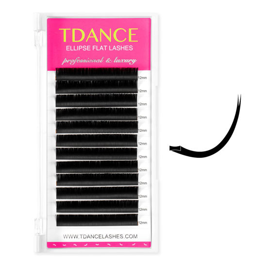 Picture of TDANCE Classic Lash Extensions Flat Lashes Eyelash Extensions 0.15mm D Curl Ellipse Eyelash Extensions 13mm Mixed Black Matte Individual Lashes Salon Use(Flat,D-0.15,13mm)