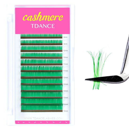 Picture of TDANCE Colored Lash Extensions Classic Lash Extensions Green Lash Extensions 0.07mm C/D Curl Premium Silk Individual Lashes Salon Use Green,D-0.07,8-15mm)