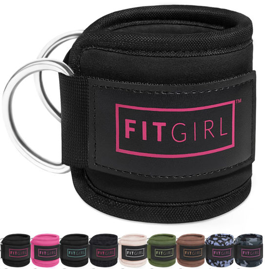 Picture of FITGIRL - Ankle Strap for Cable Machines and Resistance Bands, Work Out Cuff Attachment for Home & Gym, Glute Workouts - Kickbacks, Leg Extensions, Hip Abductors, For Women Only (Black)