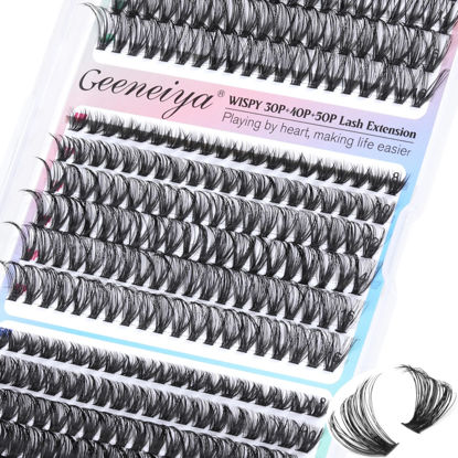 Picture of Geeneiya Natural Lash Clusters 8-16MM Wispy Lash Extension D Curl Individual Eyelashes 30D+40D+50D Cluster Eyelash Extensions 360Pcs Individual Eyelashes (0.05D, 8-16MM)