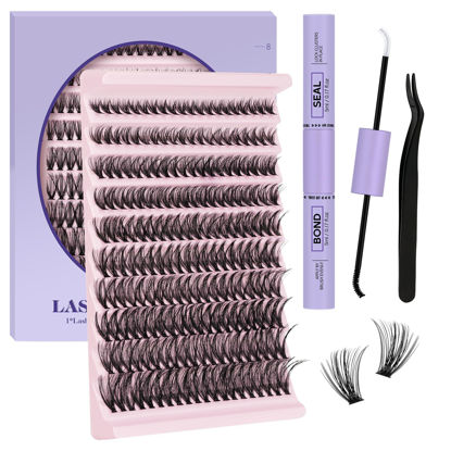 Picture of Lash Extension Kit Individual Eyelash Extension Kit D Curl Cluster Lashes Individual Eyelashes with Lash Bond and Seal, Lash Applicator Tool DIY Lash Extensions at Home (Kit,40D-8-18mix)