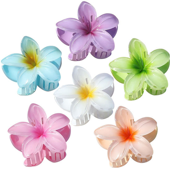 Picture of Sisiaipu Hawaiian Flower Hair Clips for Women 6 Pack Flower Hair Claw Clips Plumeria Claw Clips for Thin Hair Large Claw Clips for Thick Hair Beach Tropical Hair Accessories for Girls - Hawaiian