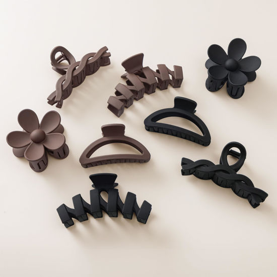 Picture of 8PCS Hair Clips for Women, Flower Claw Clips for Thick Hair, Non-Slip Hair Accessories with Multi-Styles, Neutral Colors Hair Claw Clips and Variety Pack, Ideal for Girls