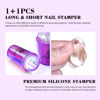 Picture of Saviland French Tip Nail Stamp: 5PCS Purple Radium Jelly Stamper Nail Art Stamper Kit, Long & Short Clear Silicone Nail Stamping with Scrapers Nail Stamp for French Manicure