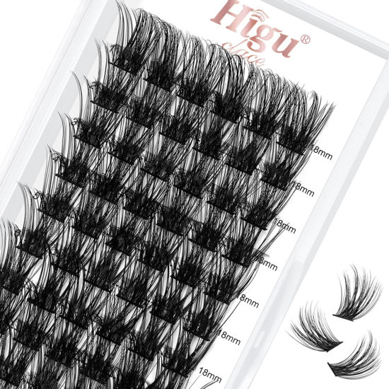 Picture of 72 Pcs Lash Clusters DIY Eyelash Extension D Curl 18mm Thin Stem Cluster Lashes Individual Lashes Cluster Lashes Wisps Reusable Black Super Thin Band Lash Extension at Home (Sparkle R-08 D 18mm)