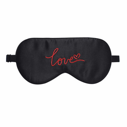 Picture of ZIMASILK 100% Natural Silk Sleep Mask Blindfold,Adjustable Super-Smooth Soft Eye Mask for Sleep with Bag(Love - Black)