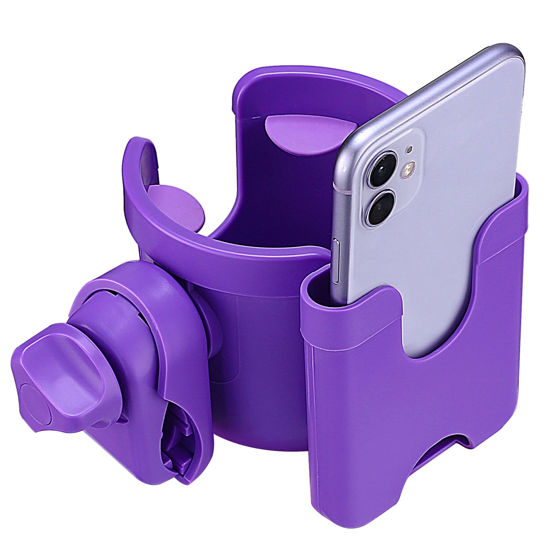 Picture of Suranew Adjustable Stroller Cup Holder with Phone Holder for Baby Stroller for Family Members, Walker Purple