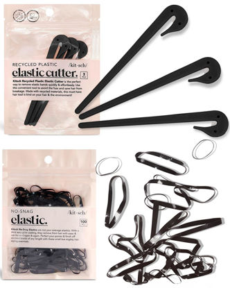 Picture of Kitsch 3pc Hair Tie Cutter Tool & 100pc Small Rubber Bands - Rubber Band Cutter, Hair Elastics No Damage, Black Hair Ties