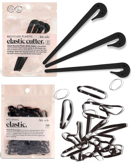 Picture of Kitsch 3pc Hair Tie Cutter Tool & 100pc Small Rubber Bands - Rubber Band Cutter, Hair Elastics No Damage, Black Hair Ties