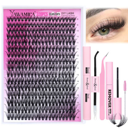 Picture of Eyelash Extension Kit 320pcs Lash Clusters D Curl 9-16mm Mix 40D Individual Lashes with Lash Bond and Seal and Remover Lash Applicator for Lash Extension Beginners