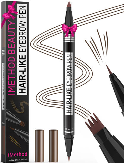 Picture of iMethod Microblading Eyebrow Pen - Eyebrow Pencil Magical 2-in-1 Dual-Ended Eye Brow Pencils for Women with 4-Fork-Tip & Precise Brush-Tip Create Natural Hair-Like Brows, Last All-Day, Dark Brown