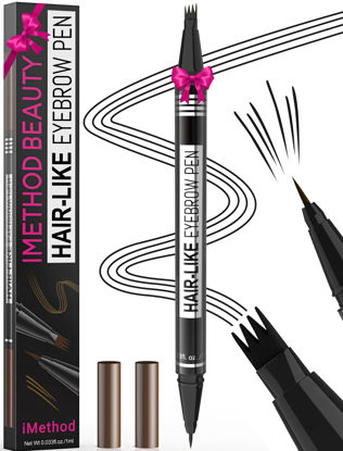 Picture of iMethod Microblading Eyebrow Pen - Eyebrow Pencil Magical 2-in-1 Dual-Ended Eye Brow Pencils for Women with 4-Fork-Tip & Ultra Precise Brush-Tip Create Natural Hair-Like Brows, Last All-Day, Black