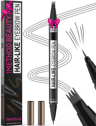 Picture of iMethod Microblading Eyebrow Pen - Eyebrow Pencil Magical 2-in-1 Dual-Ended Eye Brow Pencils for Women with 4-Fork-Tip & Precise Brush-Tip Create Natural Hair-Like Brows, Last All-Day, Grey