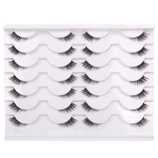 Picture of Half False Eyelashes with Clear Band Wispy Cat Eye Look Natural Short Accent Lashes Faux Mink Fake Eyelashes 14 Pairs Pack