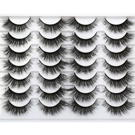 Picture of False Eyelashes Fluffy Volume Lashes Cat Eye Look Sexy Long Wispy Dramatic Fake Eyelashes 8D Faux Mink Lashes 14 Pairs Pack