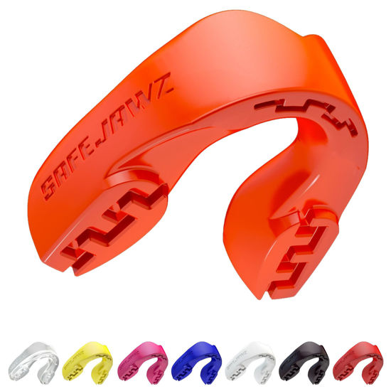 Picture of SAFEJAWZ Mouthguard Slim Fit, Adults and Junior Mouth Guard with Case for Boxing, Basketball, Lacrosse, Football, MMA, Martial Arts, Hockey and All Contact Sports (Orange)