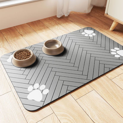 Picture of Pet Feeding Mat-Absorbent Pet Placemat for Food and Water Bowl, with Waterproof Rubber Backing, Quick Dry Water Dispenser Mat for Dog and Cat (12"x20", Striped Light Gray)