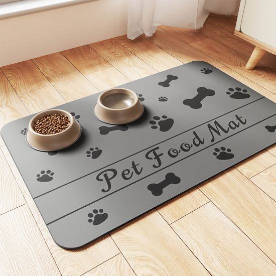 Picture of Pet Feeding Mat-Absorbent Pet Placemat for Food and Water Bowl, with Waterproof Rubber Backing, Quick Dry Water Dispenser Mat for Dog and Cat (12"x20", Dark Gray)