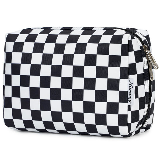 Picture of Large Makeup Bag Zipper Pouch Travel Cosmetic Organizer for Women (Large, Black Checkerboard)