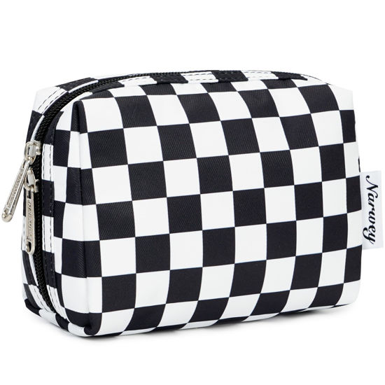 Picture of Narwey Small Makeup Bag for Purse Travel Makeup Pouch Mini Cosmetic Bag for Women (Black Checkerboard, Small)