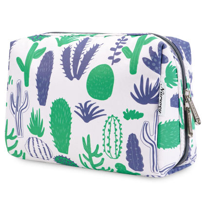 Picture of Large Makeup Bag Zipper Pouch Travel Cosmetic Organizer for Women (Large, Green Cactus-5088)