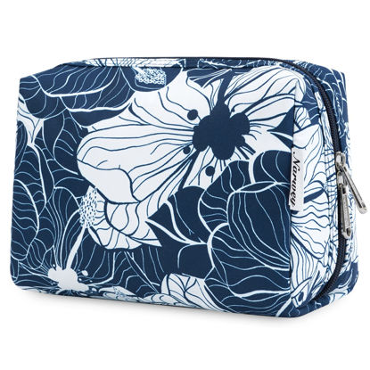 Picture of Large Makeup Bag Zipper Pouch Travel Cosmetic Organizer for Women (Large, Blue Lotus-5088)