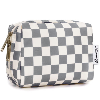 Picture of Narwey Small Makeup Bag for Purse Travel Makeup Pouch Mini Cosmetic Bag for Women (Grayish Blue Checkerboard, Small)