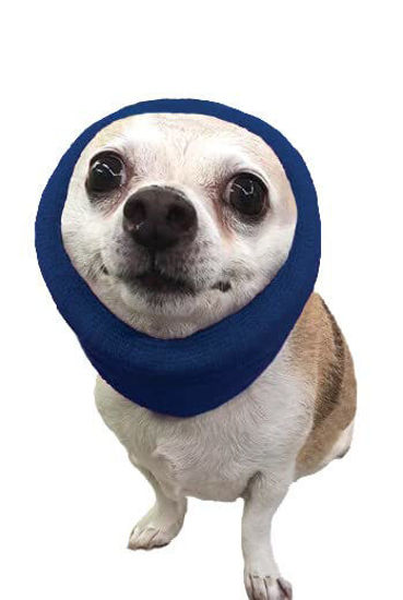 Picture of Happy Hoodie The Original Calming Band for Dogs & Cats - for Anxiety Relief - Noise Canceling for Fireworks, Thunderstorms, Pet Grooming & Force Drying - Dog Calming Aid Since 2008 (Small, Blue)