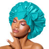 Picture of BONNET QUEEN Silk Bonnet for Sleeping Women Satin Bonnet Hair Bonnet Night Sleep Cap Scarf wrap for Curly Hair with tie Band Aqua