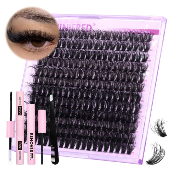 Picture of Fluffy Lash Extension Kit Lash Clusters Thick Individual Lashes 10-16mm Eyelashes Extension Kit 50D Wispy Mink Lash Kit Cluster Lashes with Lash Bond and Seal Lash Remover by Winifred