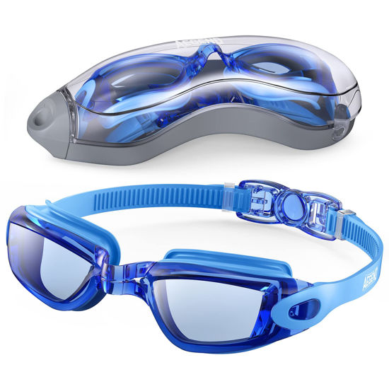 Picture of Aegend Swim Goggles, Swimming Goggles No Leaking Anti Fog UV Protection Triathlon Swim Goggles with Free Protection Case for Adult Men Women Youth Kids Child, Multiple Choice