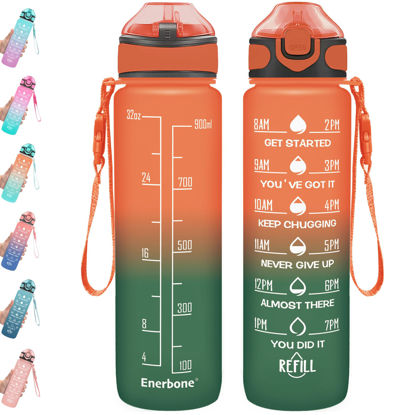 Picture of Enerbone 32 oz Drinking Water Bottle with Times to Drink and Straw, Motivational with Carrying Strap, Leakproof BPA & Toxic Free, Ensure You Drink Enough Water for Fitness Gym Outdoor