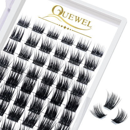 Picture of QUEWEL Lash Clusters 72 Pcs Wide Stem Cluster Individual Lashes Mix8-16mm Length DIY Eyelash Extension False Eyelashes Soft & Strong Thin Band for Personal Makeup Use at Home(QUH-A15-Mix8-16mm）