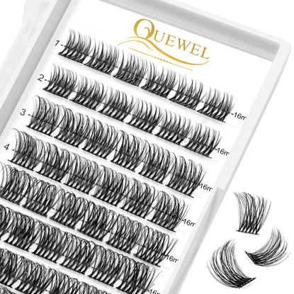 Picture of QUEWEL Lash Clusters 72 Pcs Wide Stem Cluster Lashes 16mm DIY Eyelash Extension Individual False Eyelashes Soft & Do Not Break for Personal Makeup Use at Home(QUH-S019-16mm)