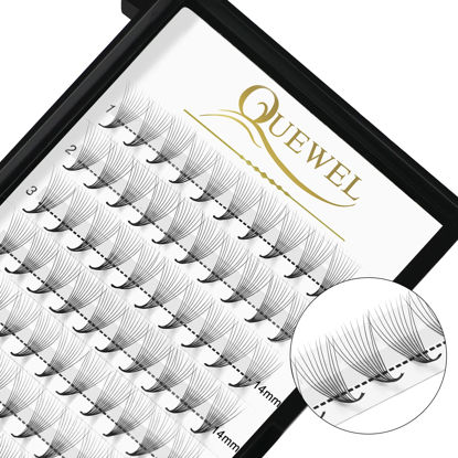 Picture of QUEWEL Premade Fans Middle Part 3D ～ 10D 12D 14D | 0.05/0.07/0.10 | Curl C/D | 10-18mm Length | Long Lasting Easy Application Long Stem Russian Volume Eyelash Extensions (10D-0.07D-14)