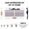 Picture of DIY Lash Extension Kit 200pcs Cluster Lashes Kit 30D Lash Clusters Individual Eyelash Extensions Kit with Lash Bond & Seal For False Eyelash, Applicator For Cluster Kit Mix 10-16mm D Curl(30D-0.07D)