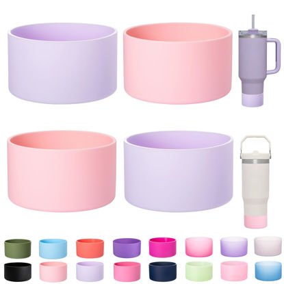 Picture of LONPARRY Boot Sleeves for Stanley Tumblers - 4-Pack Silicone Bottom Protectors for 30oz Cups in Pink and Fog