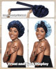 Picture of Satin Bonnet Silk Bonnet for Sleeping Silk Sleep Cap Double Layer Hair Bonnet with Elastic Tie Band for Curly Hair Night Cap (Navy Blue + Light Blue)