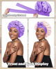 Picture of Satin Bonnet Silk Bonnet for Sleeping Silk Sleep Cap Double Layer Hair Bonnet with Elastic Tie Band for Curly Hair Night Cap (Light Purple+Champagne)