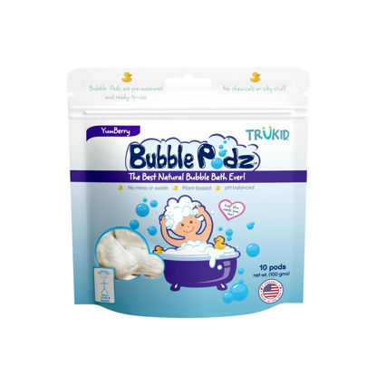 Picture of TruKid Bubble Podz Bubble Bath for Baby & Kids, Gentle Refreshing Bath Bomb for Sensitive Skin, pH Balance 7 for Eye Sensitivity, Natural Moisturizers and Ingredients, Yumberry (10 Podz)