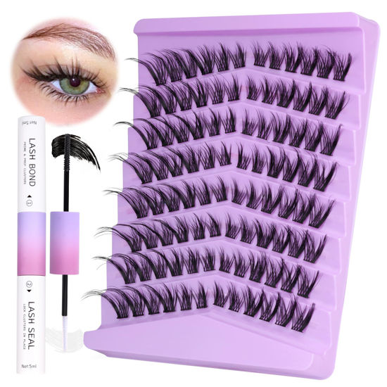 Picture of Fox Eye Lash Extension Kit Cat Eye Lash Clusters L Curl Wispy Natural Looking DIY Eyelash Extensions Kit with Bond and Seal by Mavphnee